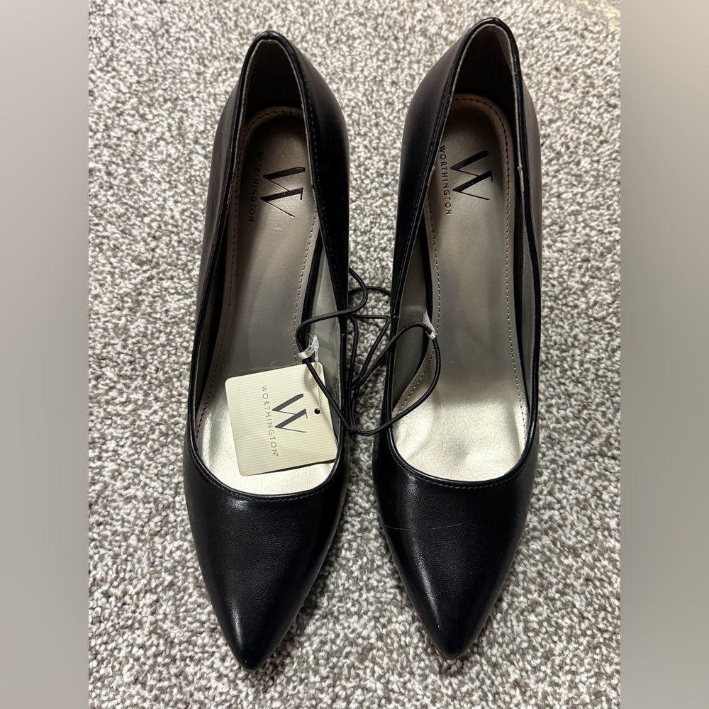 Worthington Womens 9M Classic Black Pointed Closed Toe Block Heel Pumps Office